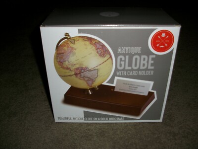 Antique Globe With Business Card Holder Wood Base Great Gift New In Box