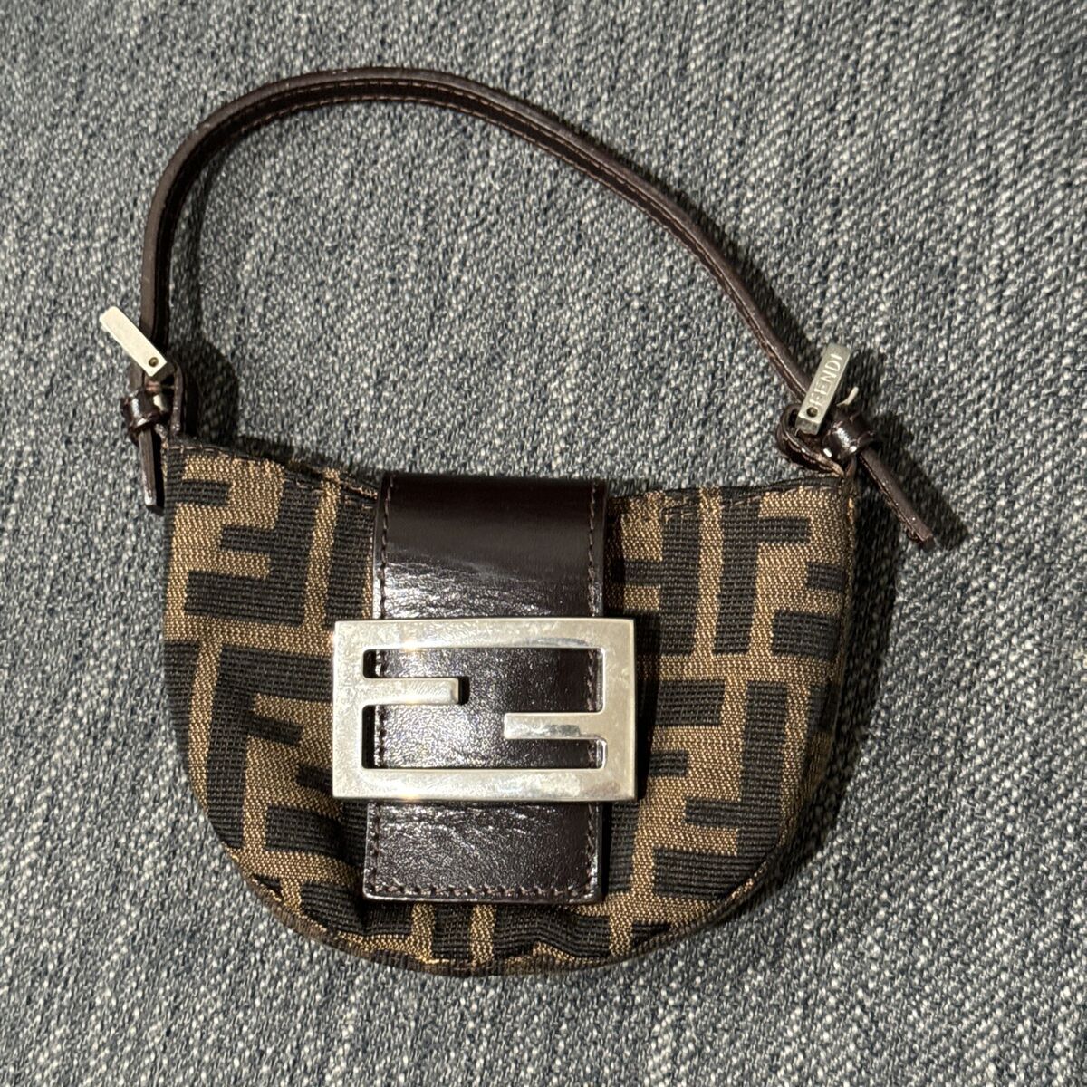 VINTAGE FENDI ZUCCA BROWN FF LOGO CANVAS LEATHER MINI PURSE VINTAGE FENDI ZUCCA BROWN FF LOGO CANVAS LEATHER MINI PURSE