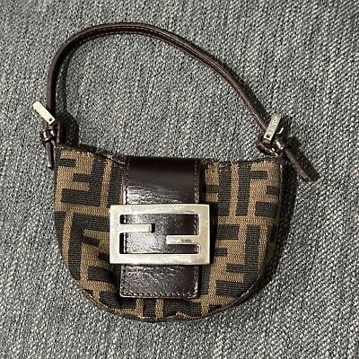 VINTAGE FENDI ZUCCA BROWN FF LOGO CANVAS LEATHER MINI PURSE VINTAGE FENDI ZUCCA BROWN FF LOGO CANVAS LEATHER MINI PURSE
