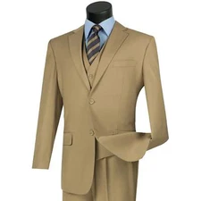 BIG & TALL Men's Khaki 3-Piece 2-Button Classic-Fit Suit NWT