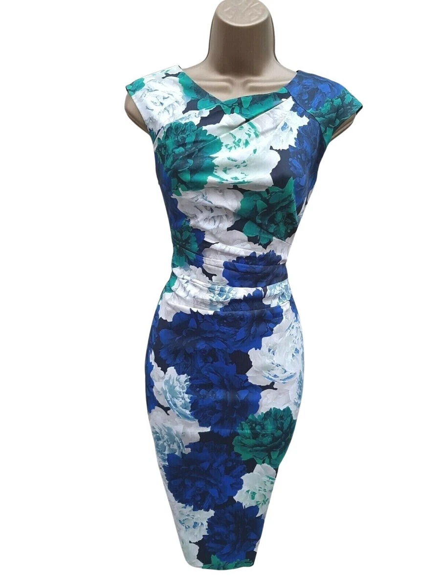 Size 14 UK Karen Millen Floral Rose Print Wedding Party Races Pencil Dress
