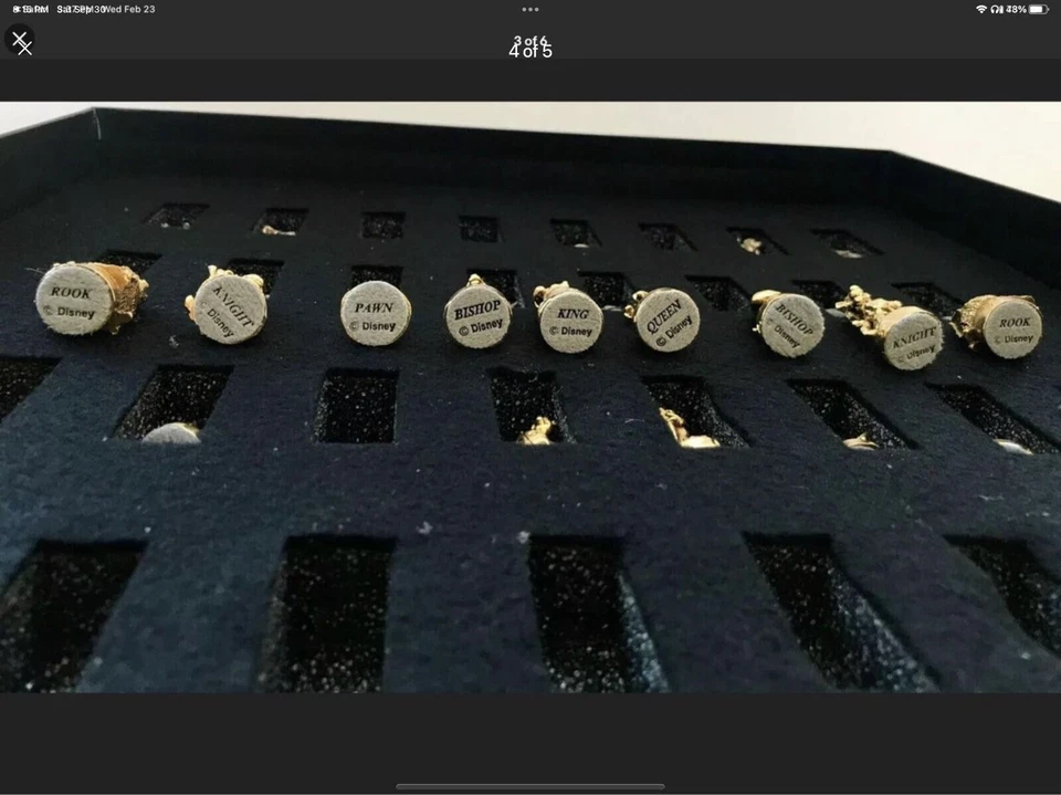 Juego de ajedrez Disney Winnie The Pooh peltre dorado y astilla con tablero de mármol raro Foto 4 de 4