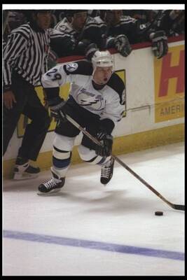 Rightwinger Alexander Selivanov Tampa Bay Lightning moves the puck- Old Photo 1