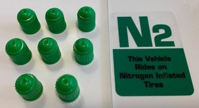  8 Green... (Nitrogen) ...VALVE CAPS  ..TPMS Safe....includes Window Decal
