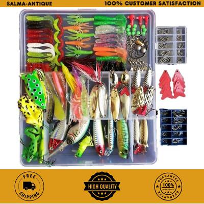 275PCS Fishing Lures Set Including Crankbaits Spinnerbaits Plastic Worms Jigs