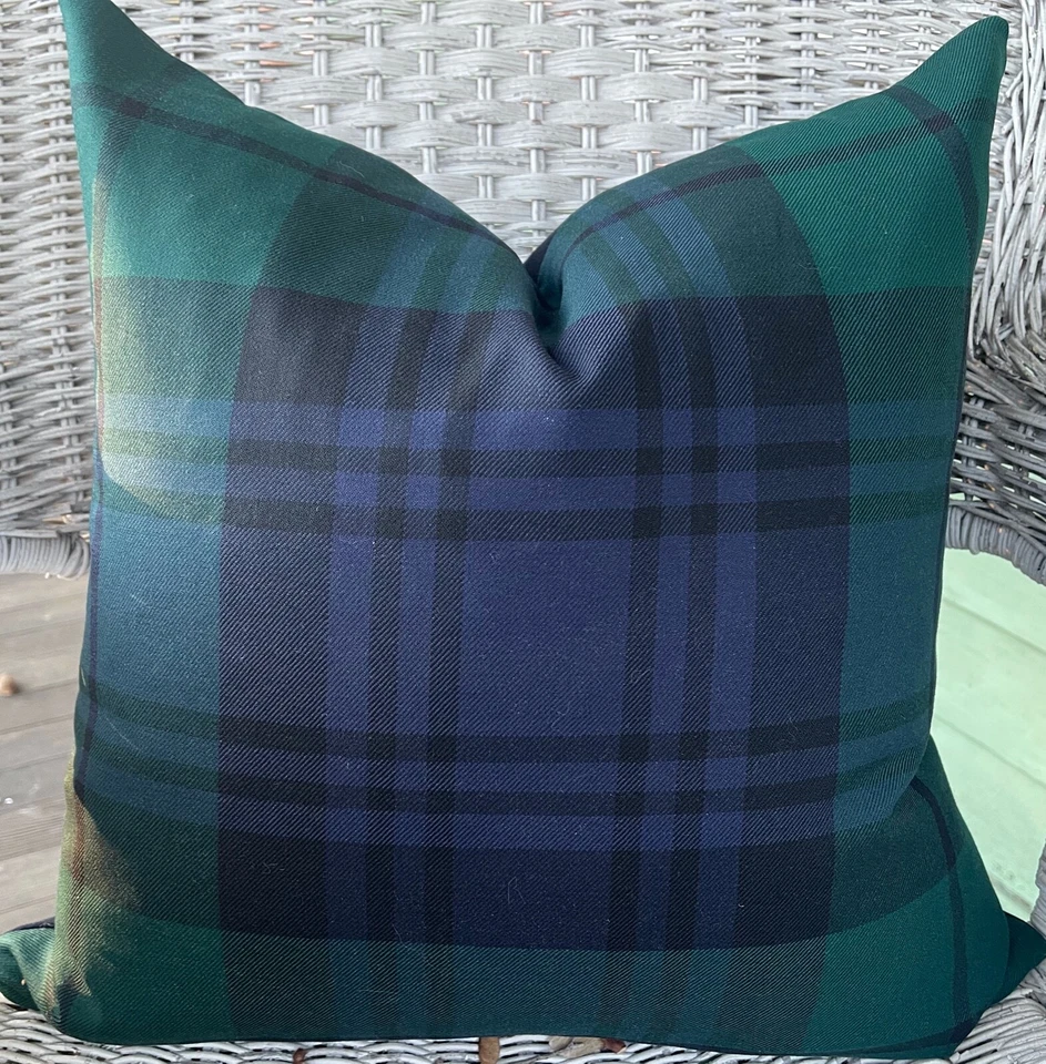 Funda de almohada Ralph Lauren Spence tartán negro reloj negro 100 % lana tartán Foto 4 de 4