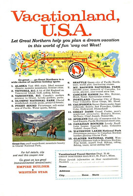 1960 Print Ad Great Northern Railway Vactionland USA Empire Builder Western Star