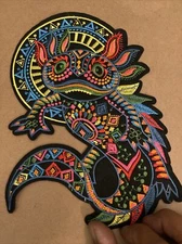 Mexico Colorful Ajolote Axolotl Large Back Patch: Embroidered, Iron On, 10” X 7”