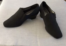 Coach And Four Black Slip On Heeled Casual Elastic Side Shoe Zip SZ 9.5
