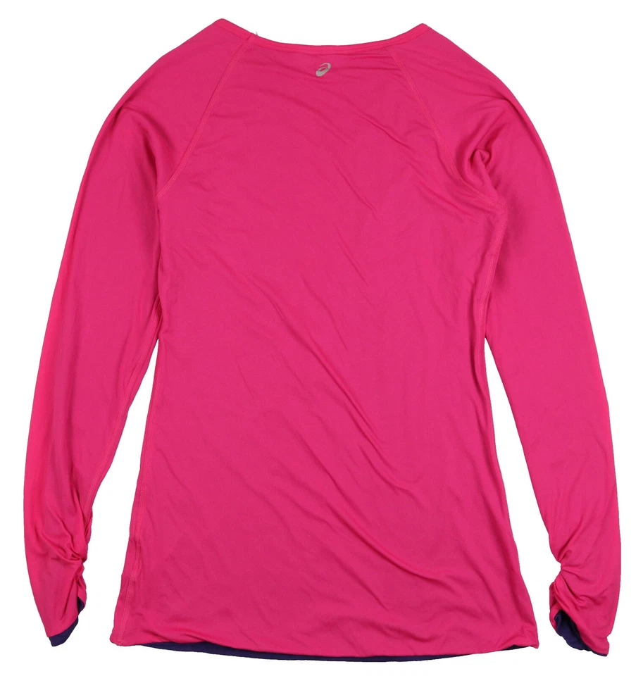Camisa feminina ASICS Foxford reversível manga longa tamanho M média rosa roxa corrida - Imagem 4 de 4