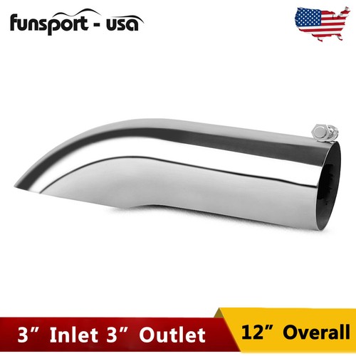 Exhaust Tip 3" Inch Inlet 3" Outlet 12" Long Stainless Steel Turn Down