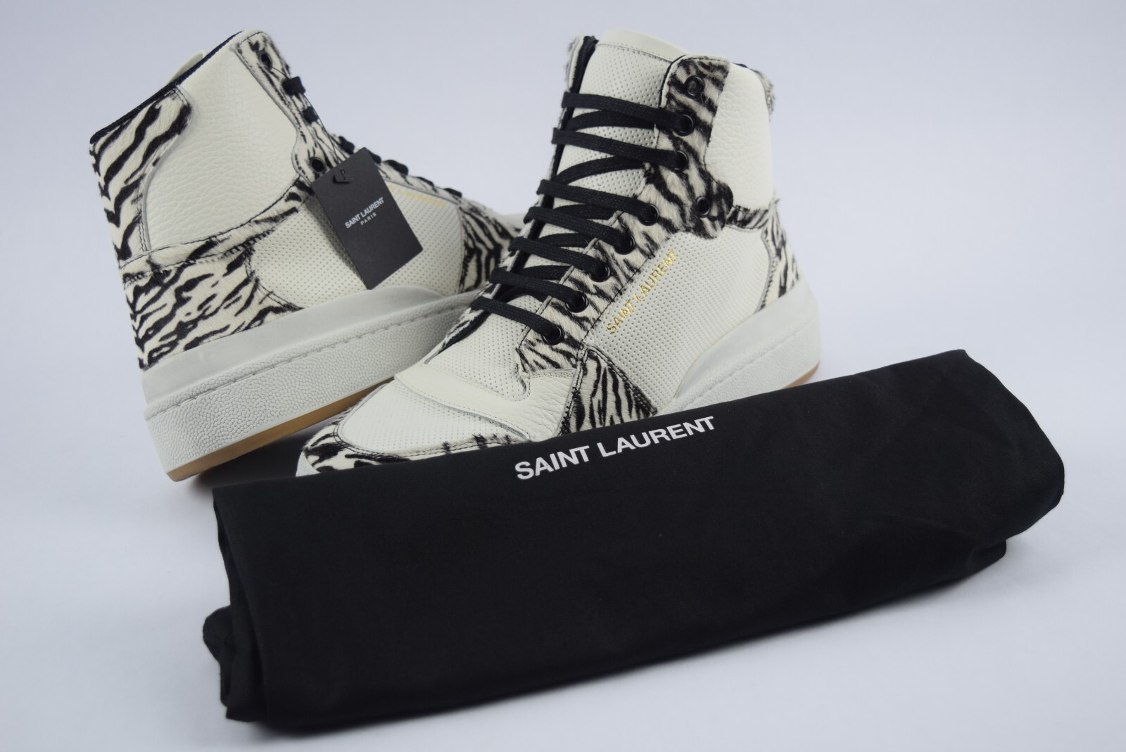 Sneakers uomo nuove con scatola YSL Saint Laurent SL24 Mid Top pony ziger pelle 40 5 bianche