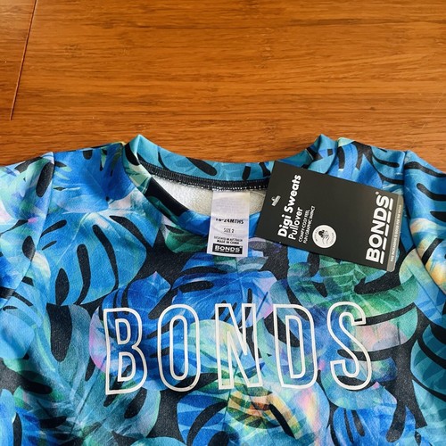 Bonds Digi Sweats Jungle Palm Pullover Jumper & Pants Tracksuit Set BNWT Size 2 - Picture 2 of 3