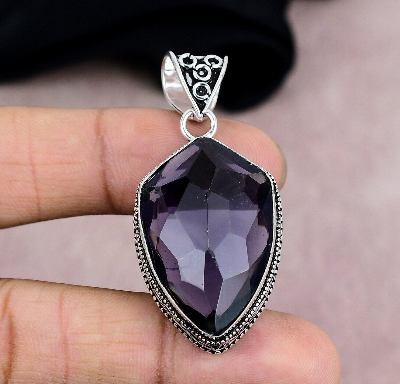 Purple Amethyst Gemstone Pendant 925 Sterling Silver Handmade Pendant Jewelry