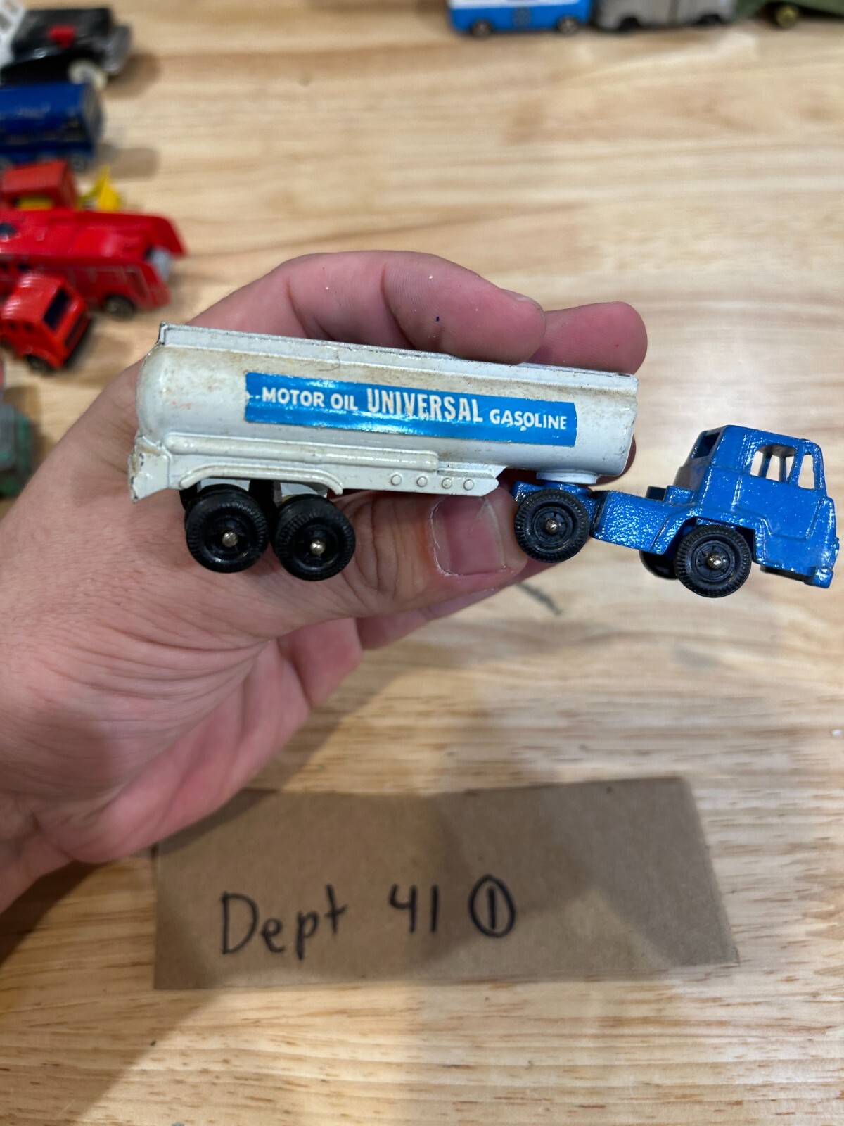 Vintage Mini Marx Toy Truck White/Blue Motor Oil GasHauler Semi Truck