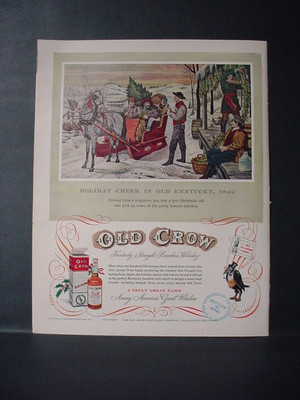 1952 Old Crow Whiskey Holiday Cheer Kentucky 1842 Col Crow Vintage Print Ad11091