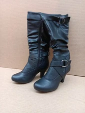 Top Moda Auto-2 Women's Mid Calf Kitten Heel Boots- Black- US Size 7.5