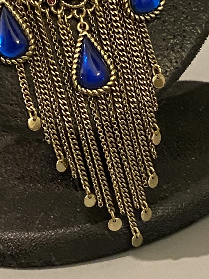 Collar azul cabujón imitación colgante pluma pavo real firmado por Betsey Johnson Foto 4 de 4