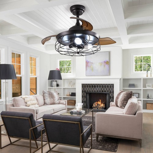 JW Lighting 36 Inch Ceiling Fan Light LED Flush Mount 3 Speed Remote ctrl Black - Picture 6 of 8