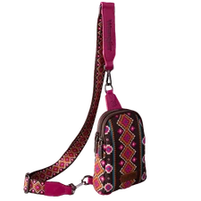 Wrangler Ladies Aztec Print Crossbody Hot Pink Sling Chest  Bag WG2205-210HPK