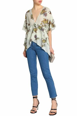 IRO Famze Floral Blouse Top Shirt Womens 36 Small Cream V-Neck Peasant Peplum
