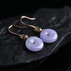 Authentic Purple Natural Jade Donut Earrings Gifts for Women Real Jewelry 18K Gold Plated