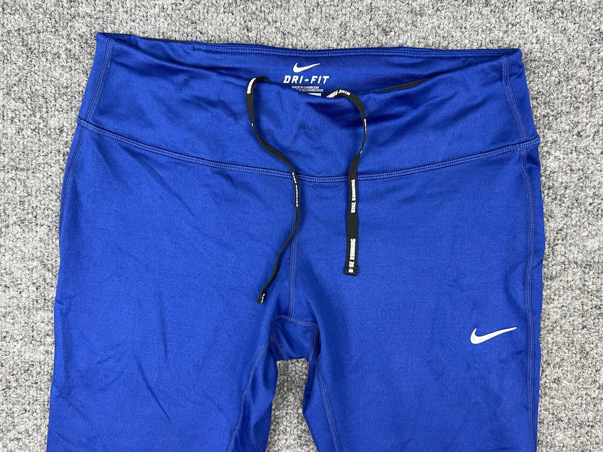 Nike Dri Fit Running Leggings Gym Fit Drawstring Capri Blue Yoga