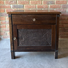 Dark Wood Bedside Cabinet with Storage, 1 Drawer, Mesh Door, Knob Handle