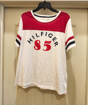Tommy Hilfiger Hilfiger Womens 85 Logo Graphic Crewneck Short Sleeve T-Shirt L