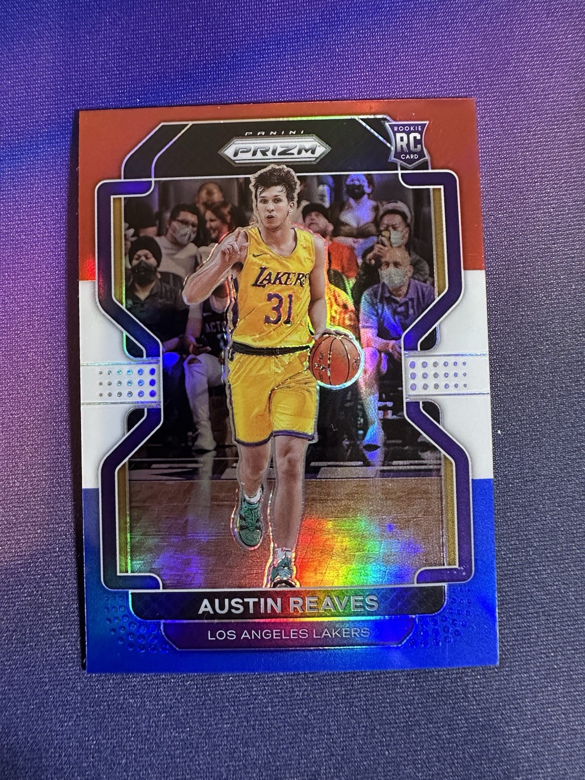 2021-22 Prizm Red White Blue #165 Austin Reaves RC Rookie Lakers J97