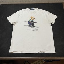 Polo Ralph Lauren Polo Bear Skiing Shirt Mens Large White Graphic Vintage Shirt