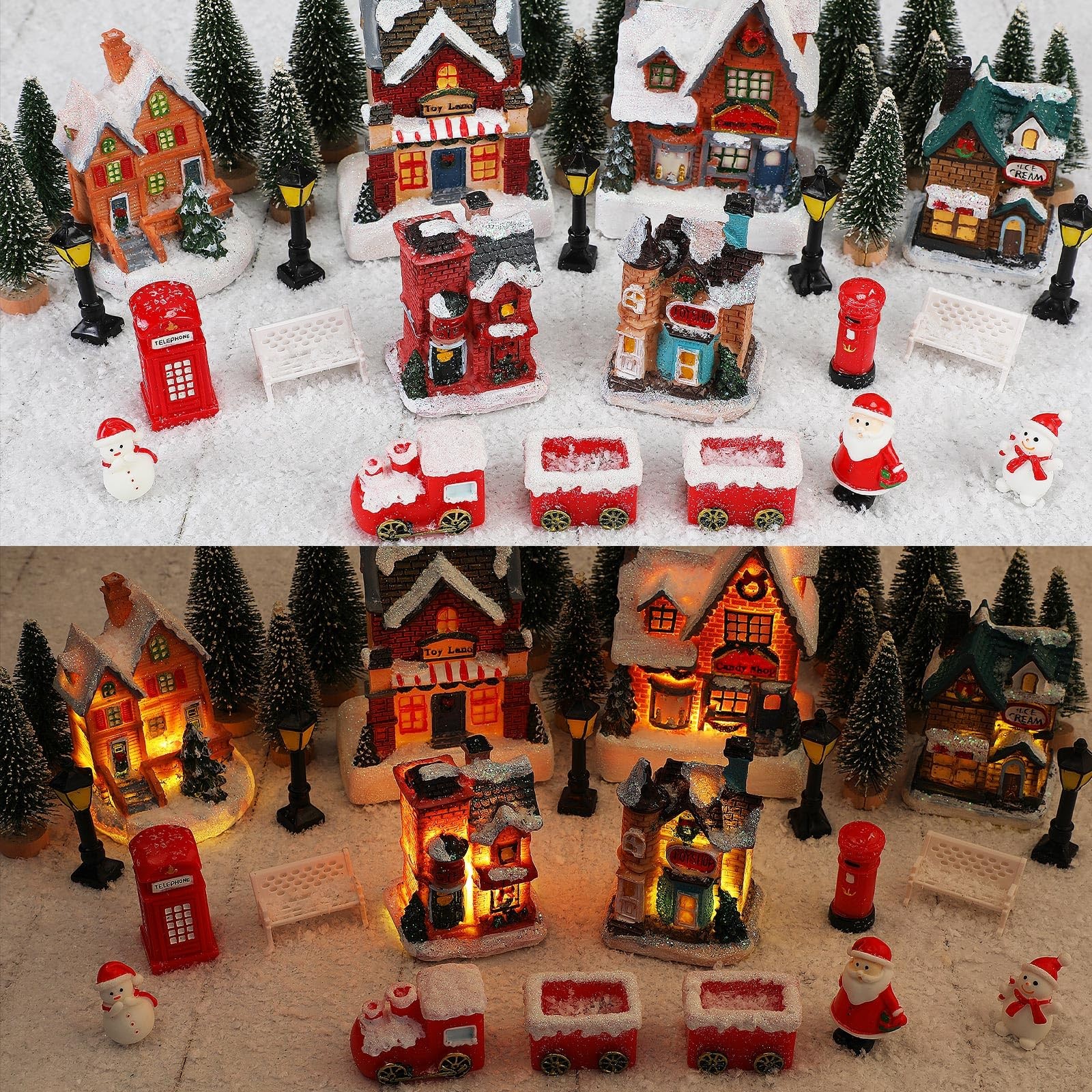 36 Pcs Christmas Village Sets Christmas Village Houses LED Holiday Village Fi...
