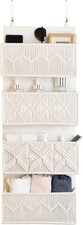 Over the Door Organizer Macrame Boho Nursery Storage with 4 Large Woven Pockets,