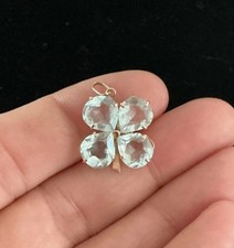 14k Yellow Gold 4 Leaf Clover Pendant Aquamarine Pear Stones 2.04g