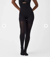 SPANX FH4315 Jet Black Opaque Control Top Footed Tights Size C Italy