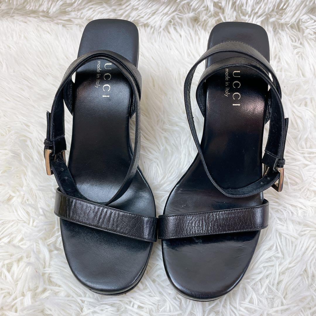 APL GUCCI Mules sandali tacco pelle nero EU37 US7 90604c