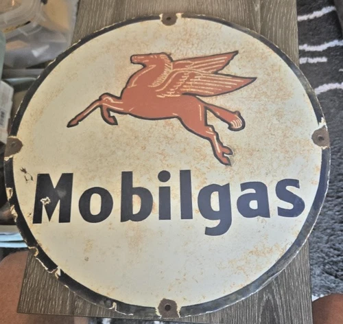 Vintage 1930's Old Antique Rare 15"x15" Mobilgas Sign Gas/Oil Porcelain Sign