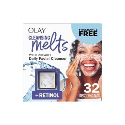 Olay Cleansing Melts Retinol Face Wash Pads 32 Count Water-Activated Cleanser