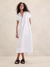 BANANA REPUBLIC Cruz Poplin Maxi Dress | White S/M #889528 NEW