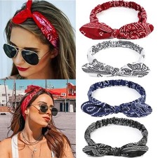 Vintage Cross Knot Turban Headband Women Paisley Print Elastic Hair Band Boho