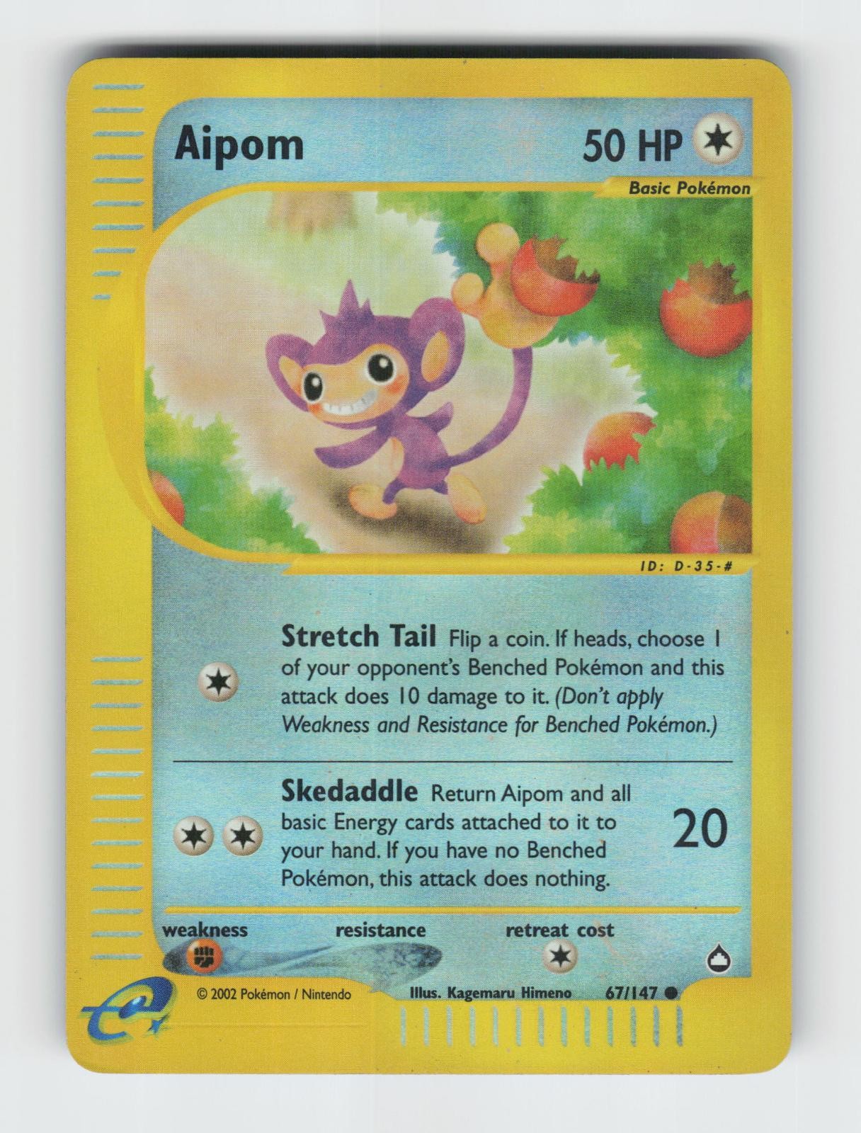 Aipom 67/147 Reverse Holo Common Aquapolis Pokemon 2003 LP Himeno