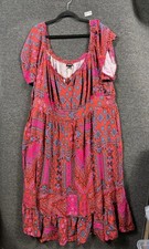 Torrid Tea Length Challis Off-Shoulder Dress Womens Size 5X Yuma Patchwork Geo