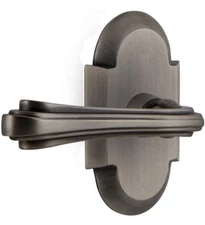 Door Handle: Nostalgic Warehouse Cottage Plate Single Dummy Fleur Lever Pewter