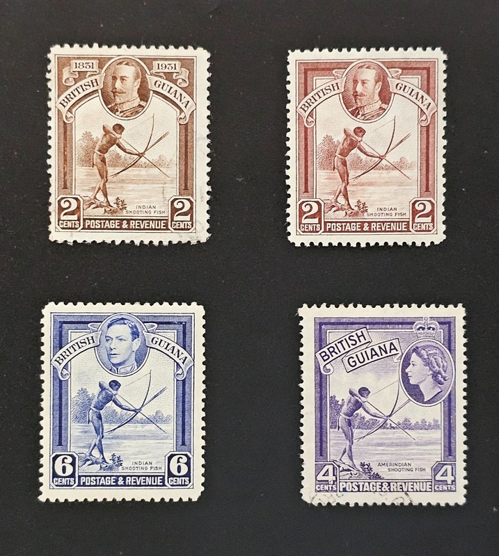 British Guiana Same Picture stamp SG 284, 289, 311a, 334. Sc 206, 211, 233, 256.