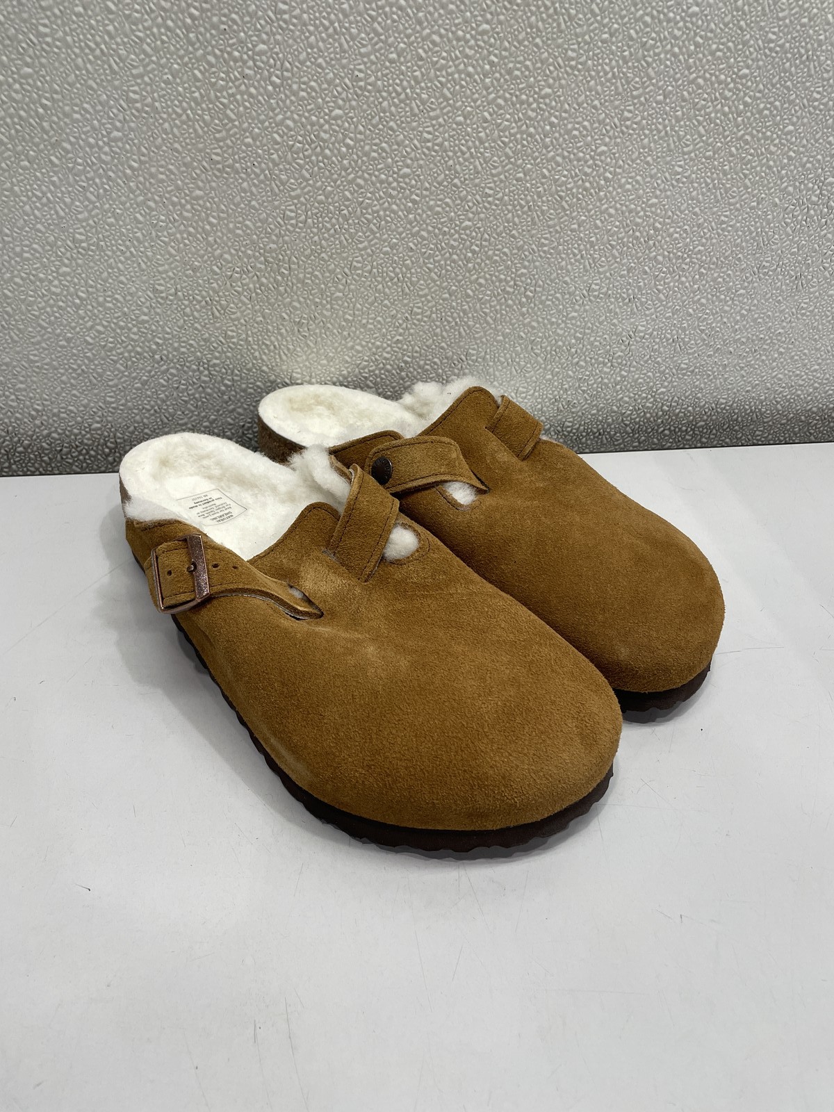 Birkenstock Boston Shearling Suede Leather Clog Unisex W8, M 6 In Mink