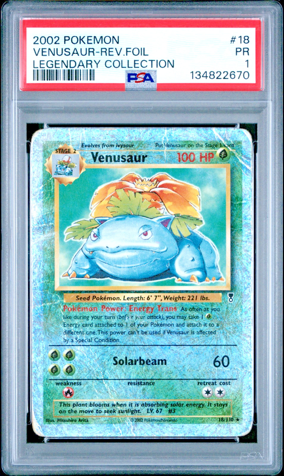 PSA 1 2002 Pokemon Legendary Collection Venusaur 18/110 Reverse Holo Foil WOTC