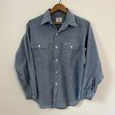 VTG 70s 80s Big Mac Button Shirt Mens M Blue Chambray Utility Workwear Made USA