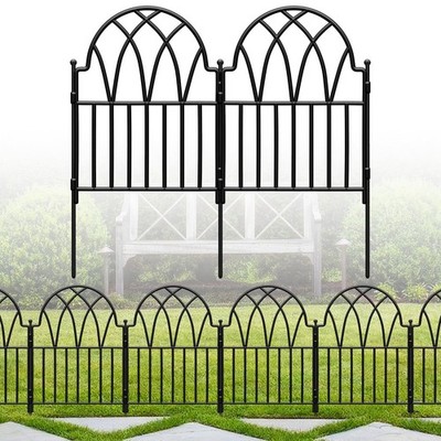 Garden Fence - 24 in(H) x 10.56ft(L) Arched Metal Fence Panel No Dig Fence, G...