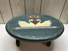 Vintage Hand Made - Painted Stepping Stool Swans Love Colorful