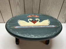Vintage Hand Made - Painted Stepping Stool Swans Love Colorful